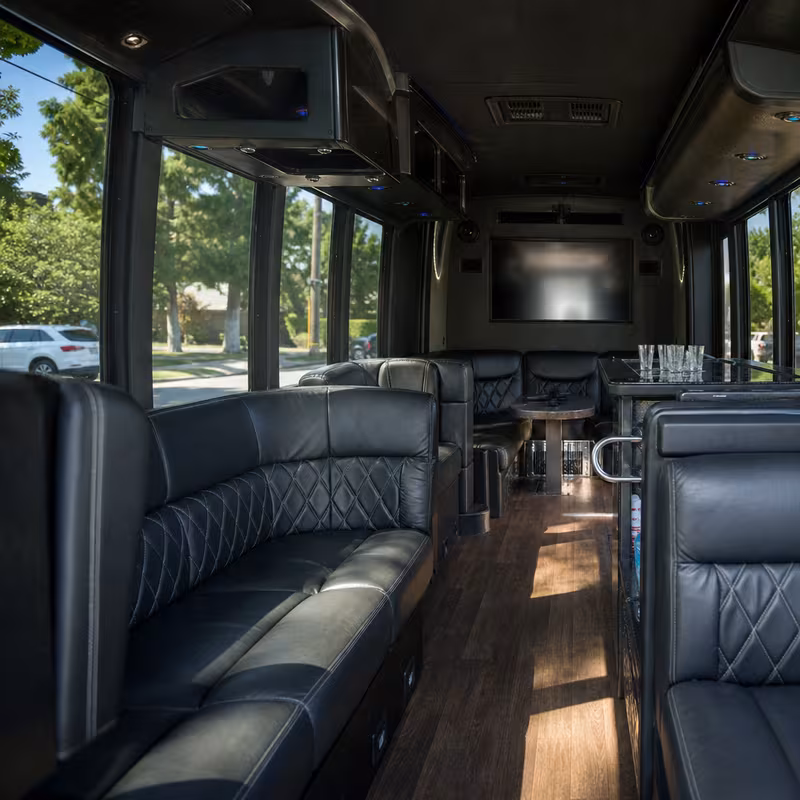 Passenger watching the Indianapolis scenery during a regional party bus road trip