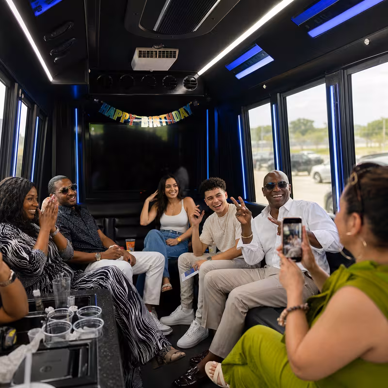 Black Mercedes Sprinter van staged for an Indianapolis Birthday Transportation group