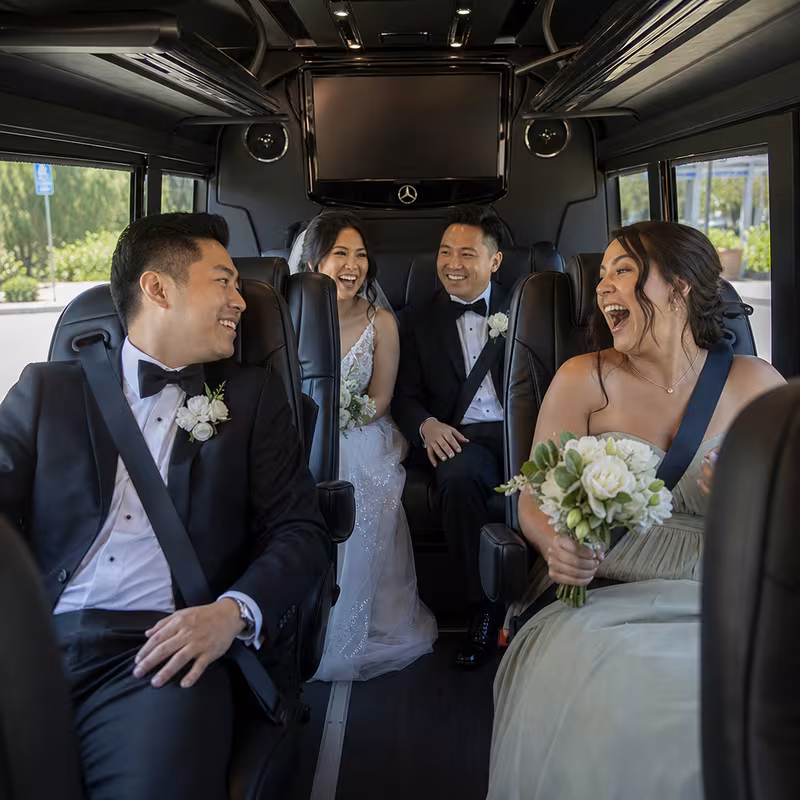 Black Mercedes Sprinter van staged for an Indianapolis Wedding Transportation group