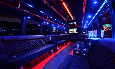 30 Passenger Party Bus Black interior
